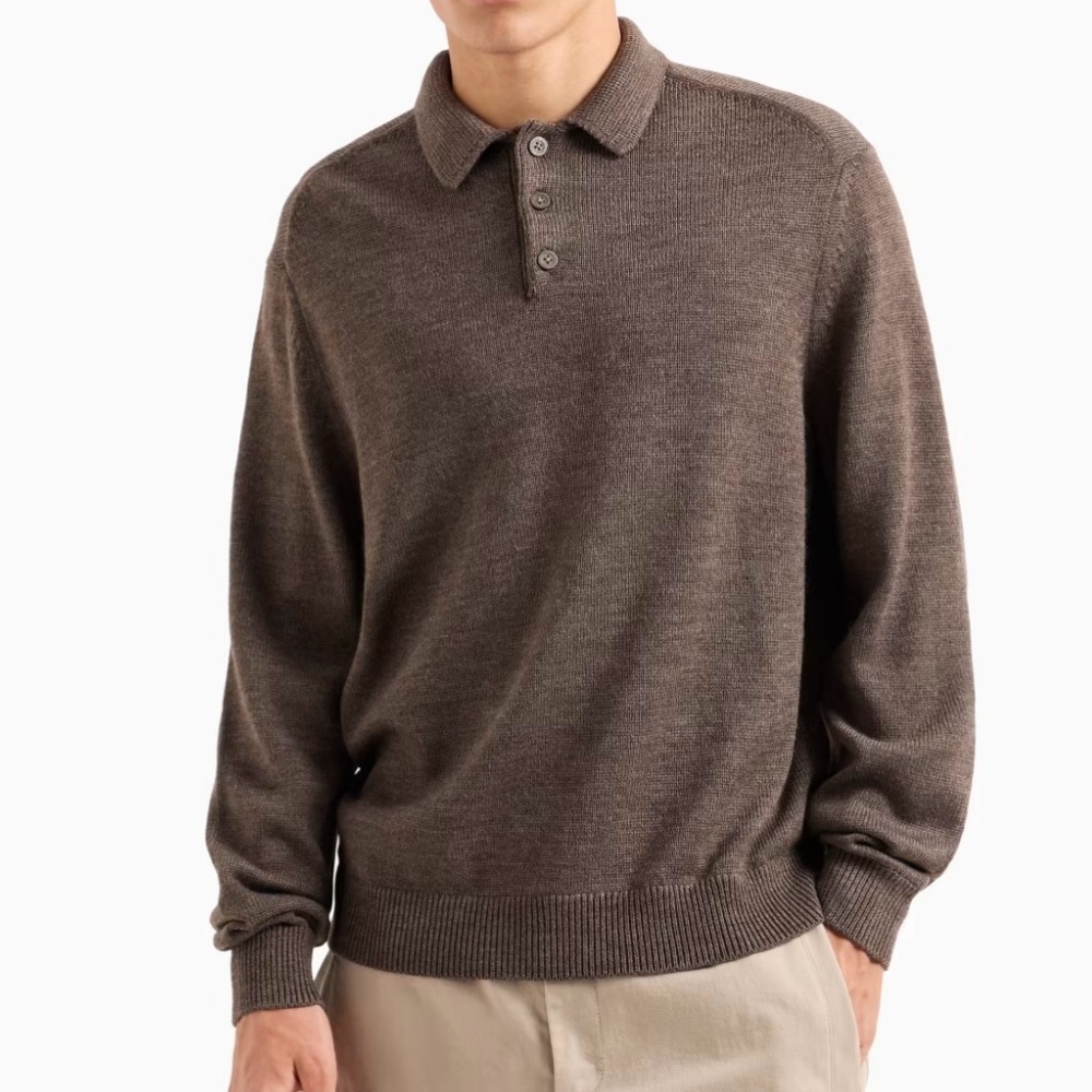Turnbury Men’s Brown Long Sleeve Polo Sweater 100% Extra Fine Merino Wool Sz XL